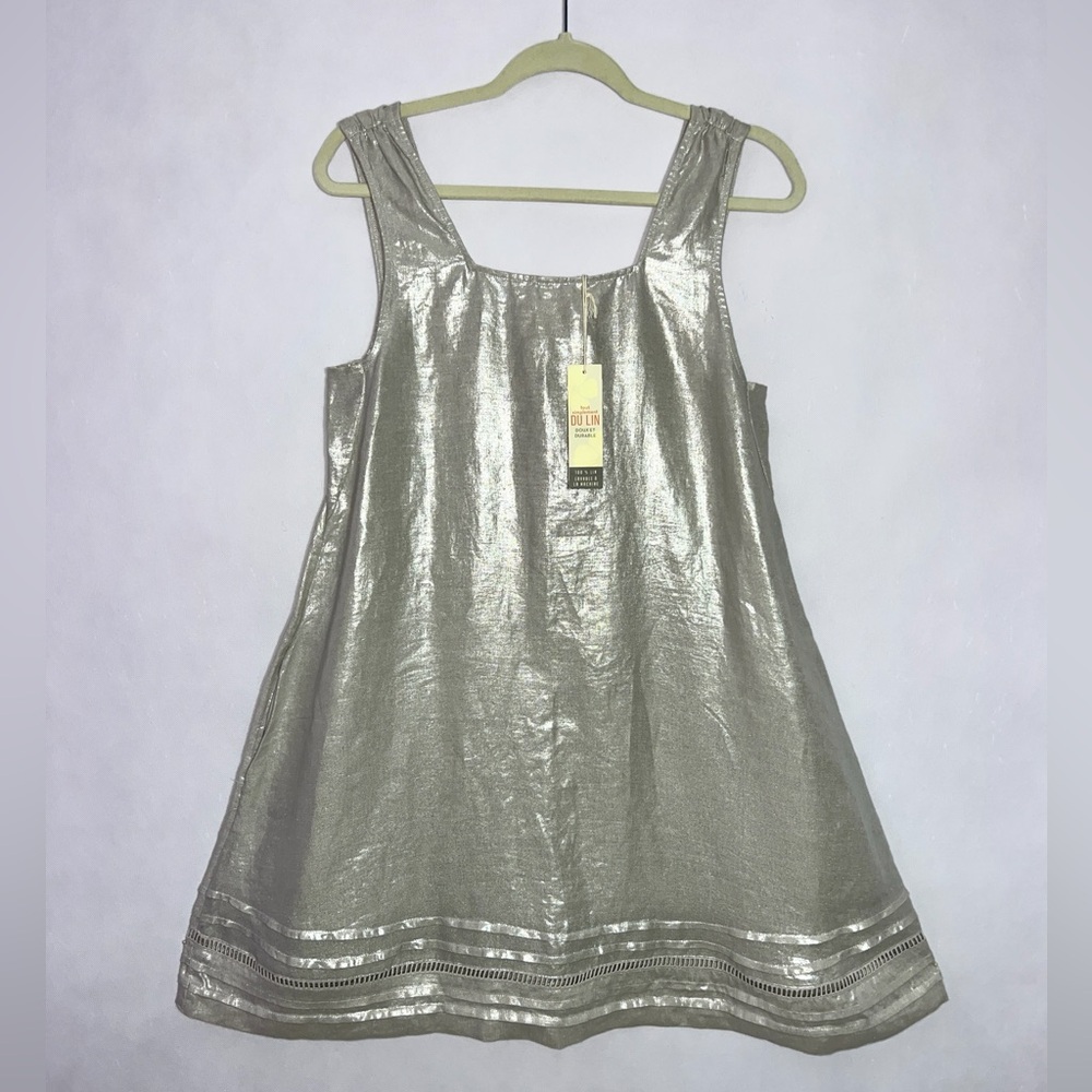C&C California Women's 100% Linen Sleeveless Shiny Shift
Dress Small